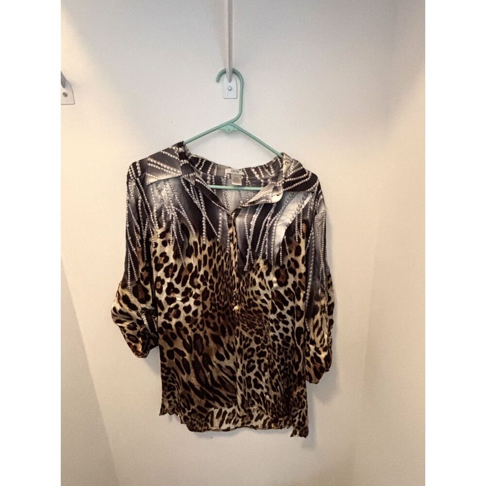 Cache Silk Leopard Print Blouse Large Animal Prin… - image 5